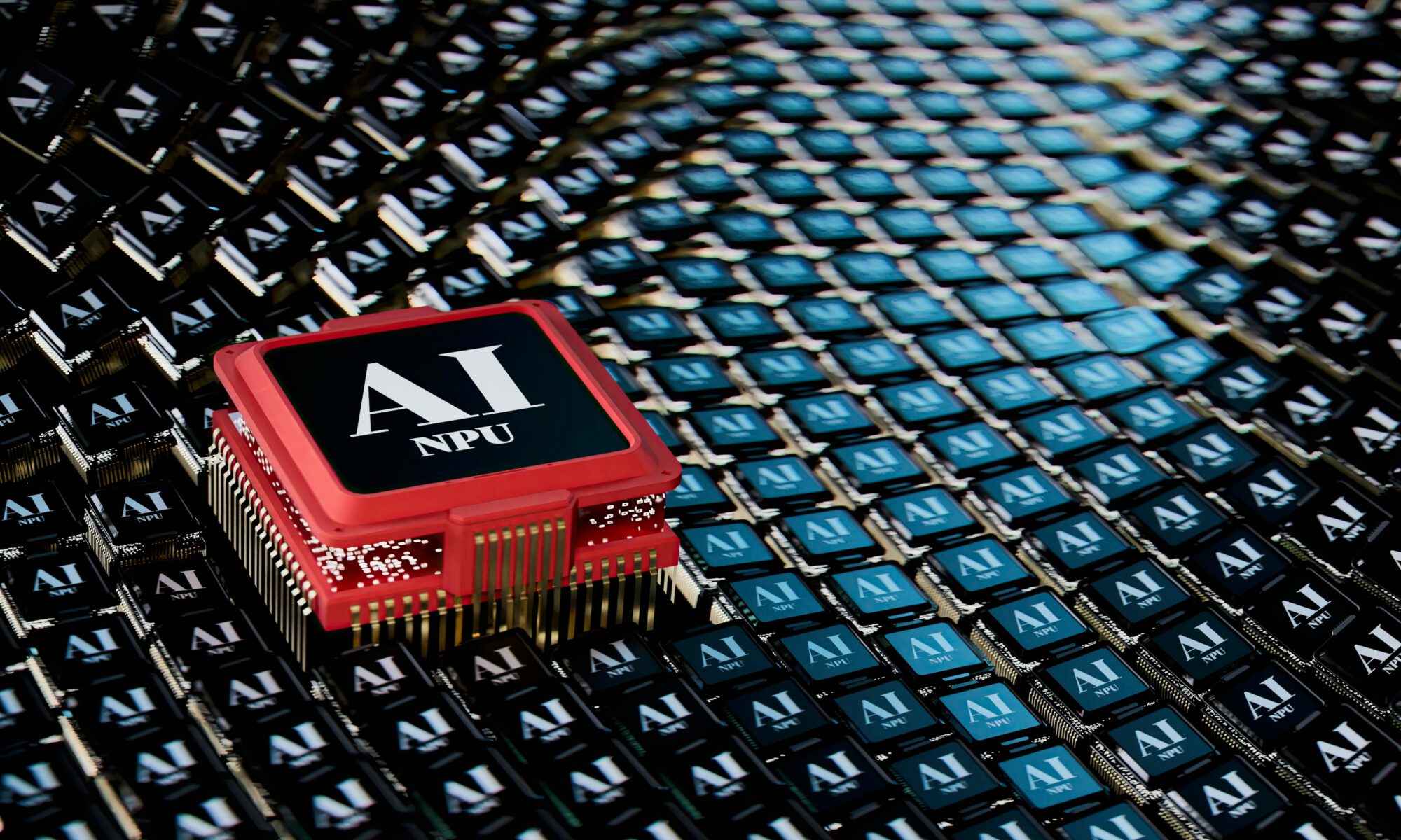 An AI chip sitting on top of multiple AI chips